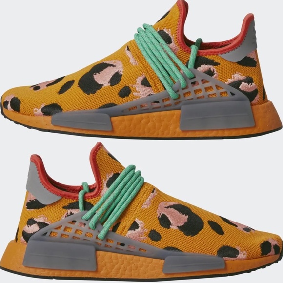 adidas Orange Leopard Print Athletic Shoes with Mint Laces | Pharrell Williams